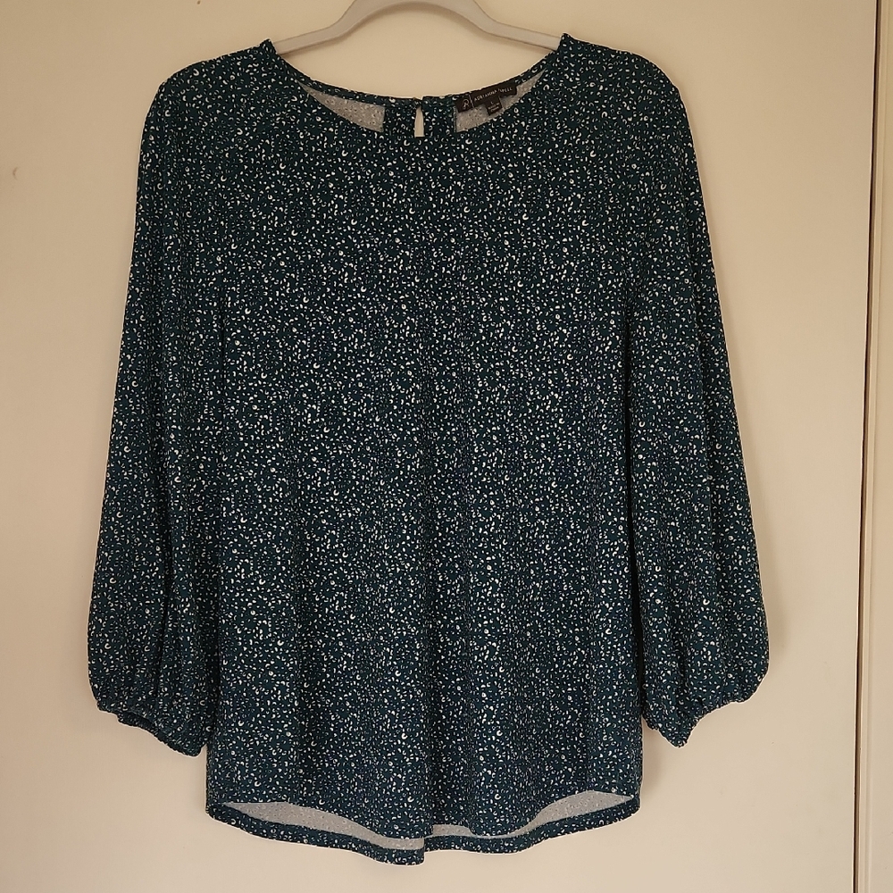 Adrianna Papell Teal Blouse with White Dots